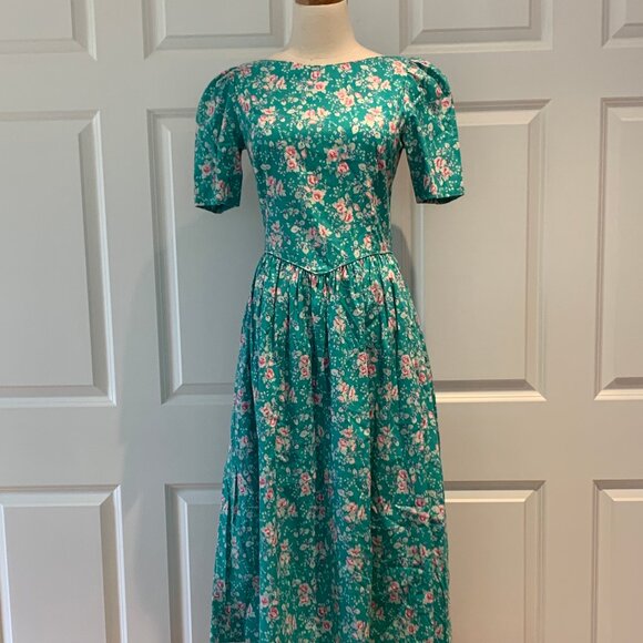 Vintage SS turquoise and pink Laura Ashley cotton dress US 10 - Picture 8 of 11